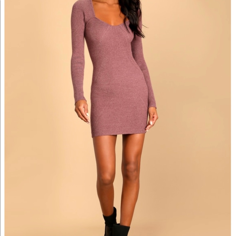 Lulus Fresh Trends Mauve Purple Ribbed Cutout Bodycon Sweater Dress - NWT